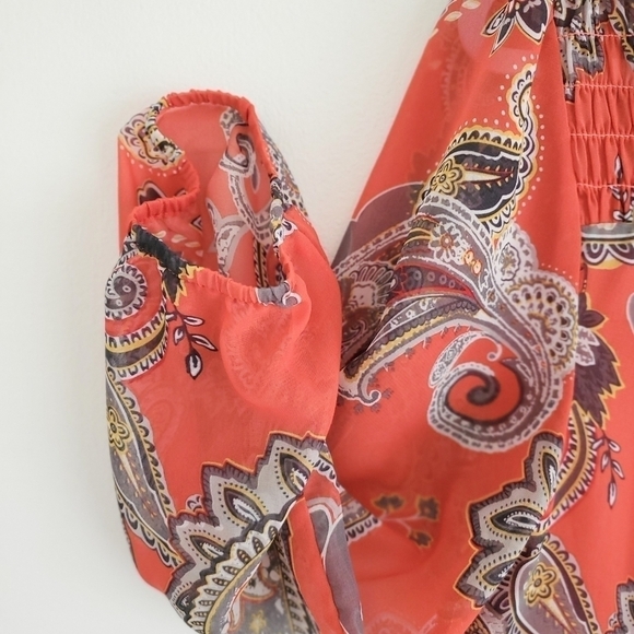 2/$35 Sale COMO Design Bohemian Orange Paisley Print Flowy Top Size S (8-10)EUC - Picture 4 of 11